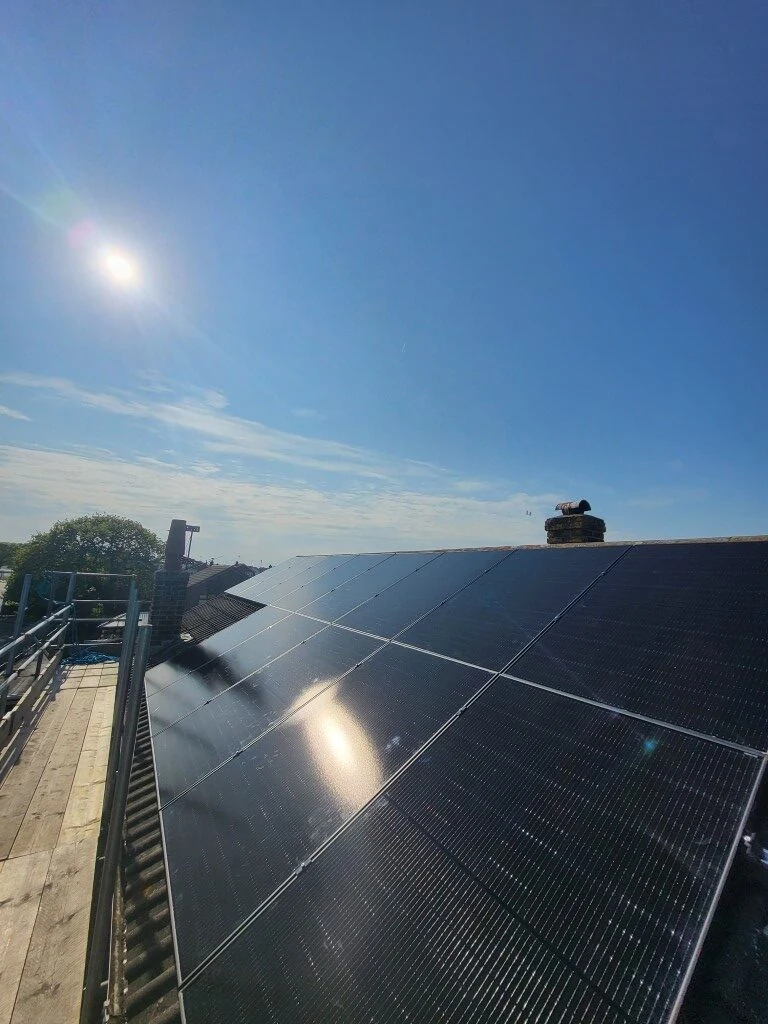 Solar panels installed on a tiled roof